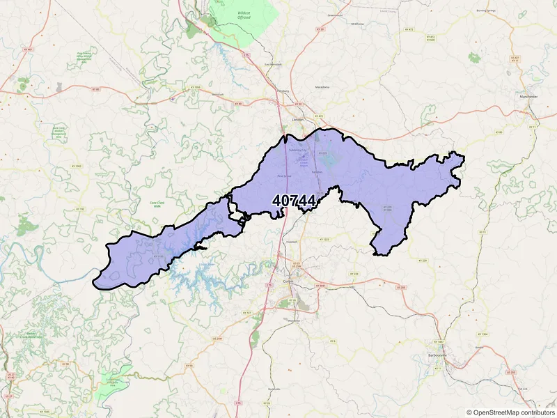 Map of ZIP Code 40744 — London, KY