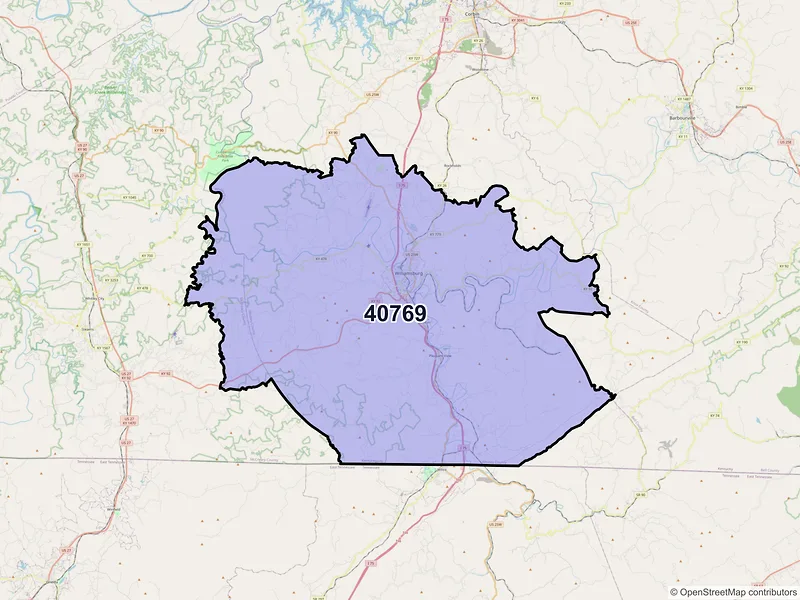 Map of ZIP Code 40769 — Williamsburg, KY