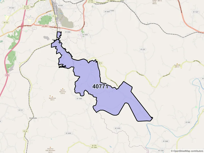 Map of ZIP Code 40771 — Woodbine, KY