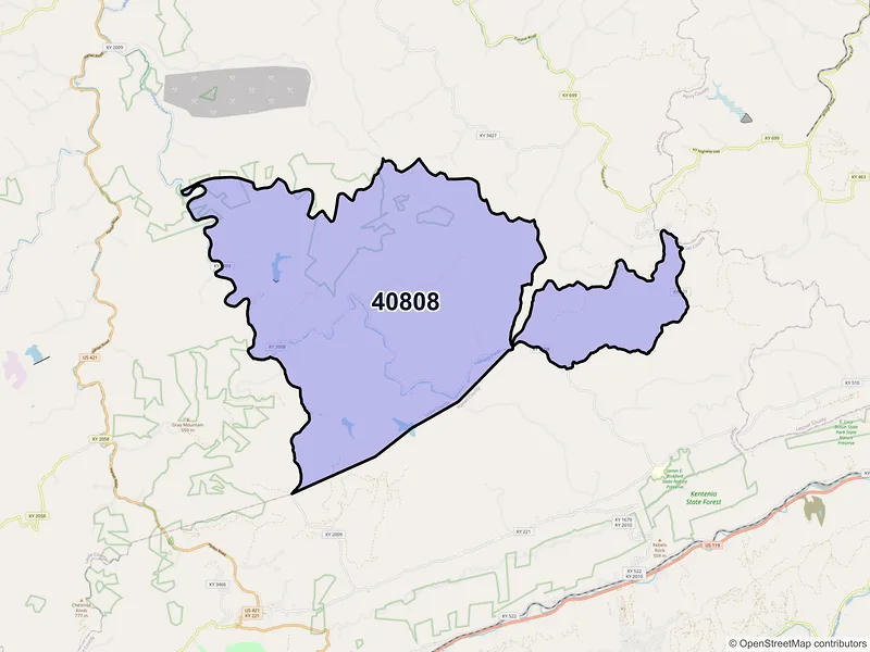 Map of ZIP Code 40808 — Big Laurel, KY