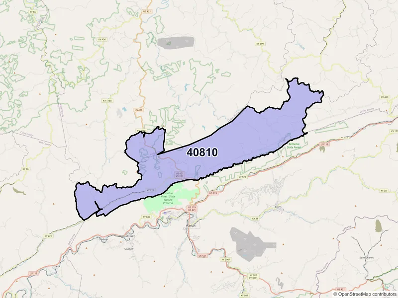 Map of ZIP Code 40810 — Bledsoe, KY