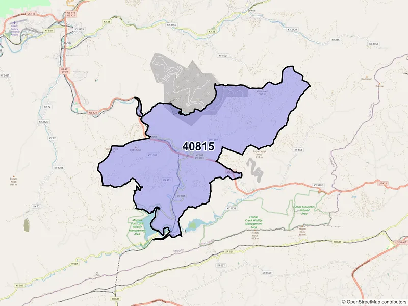 Map of ZIP Code 40815 — Cawood, KY
