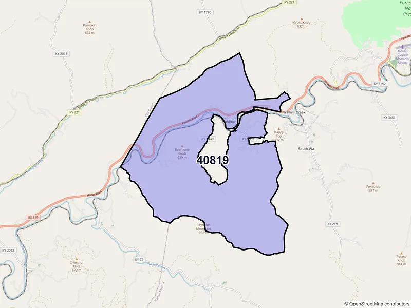 Map of ZIP Code 40819 — Coldiron, KY