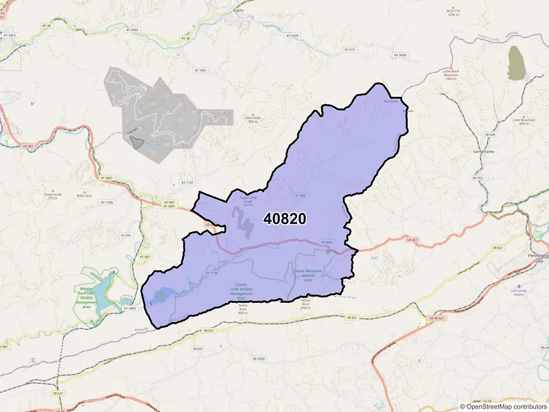 Map of ZIP Code 40820 — Cranks, KY
