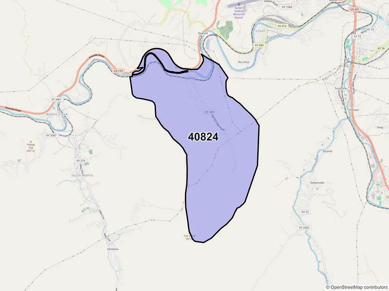 Map of Dayhoit, Kentucky and ZIP codes