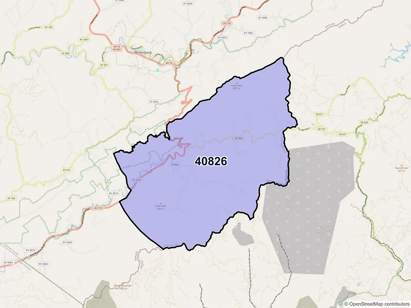 Map of ZIP Code 40826 — Eolia, KY