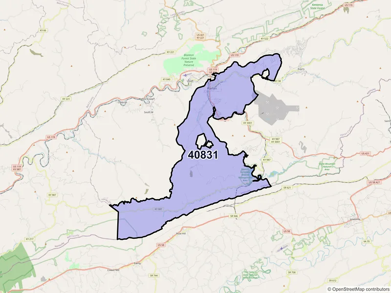 Map of ZIP Code 40831 — Harlan, KY