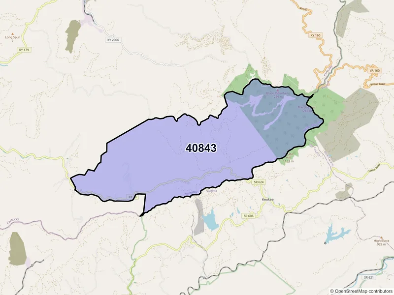 Map of ZIP Code 40843 — Holmes Mill, KY