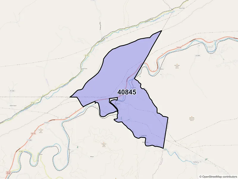 Map of ZIP Code 40845 — Hulen, KY
