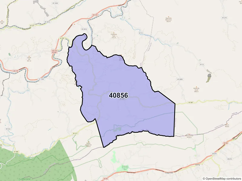 Map of ZIP Code 40856 — Miracle, KY