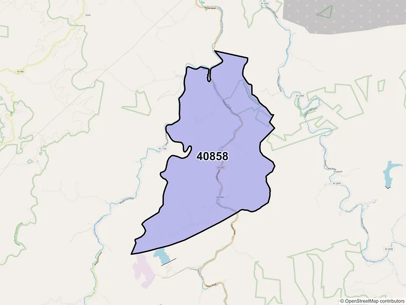 Map of ZIP Code 40858 — Mozelle, KY