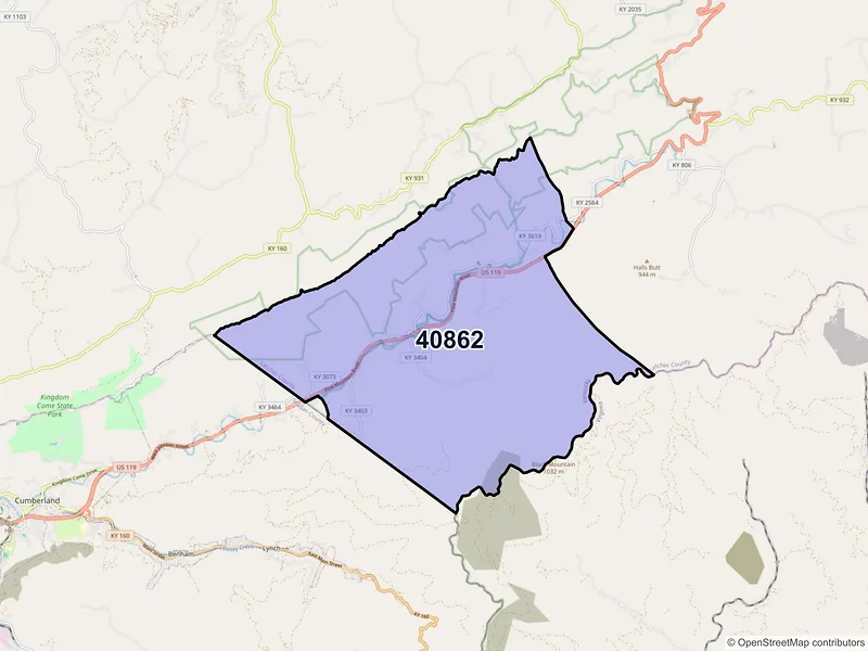 Map of ZIP Code 40862 — Partridge, KY