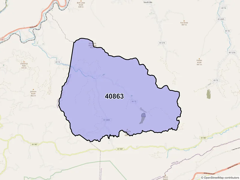 Map of ZIP Code 40863 — Pathfork, KY