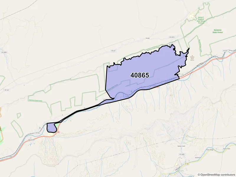 Map of ZIP Code 40865 — Putney, KY