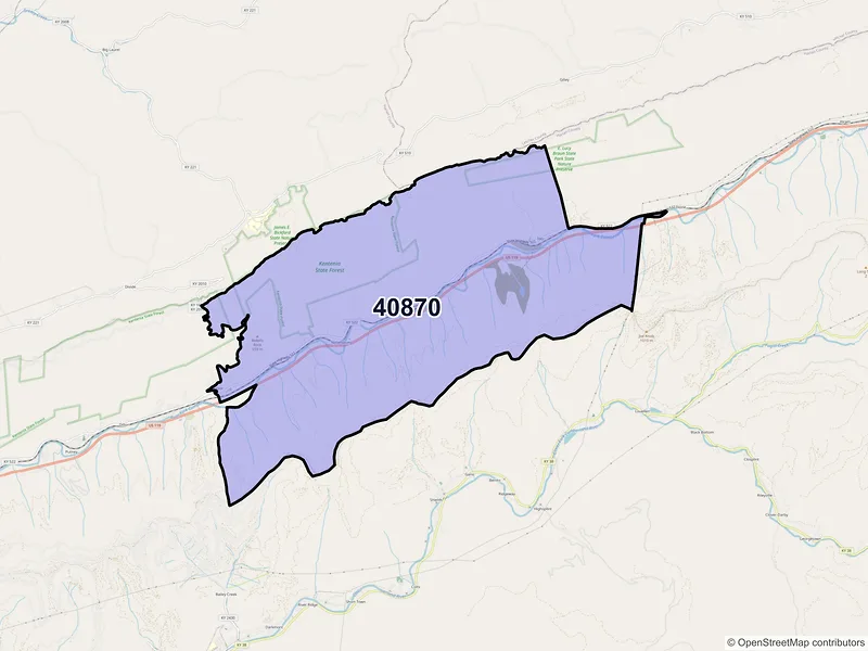 Map of ZIP Code 40870 — Totz, KY
