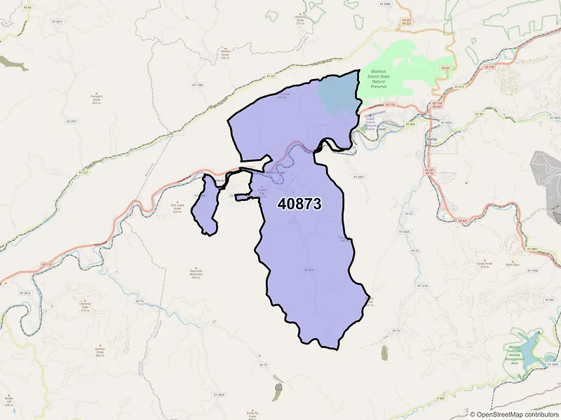 Map of ZIP Code 40873 — Wallins Creek, KY