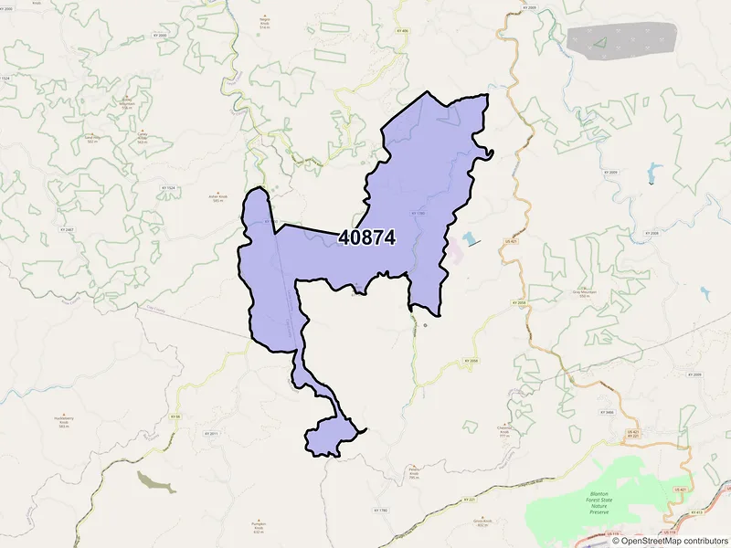 Map of ZIP Code 40874 — Warbranch, KY