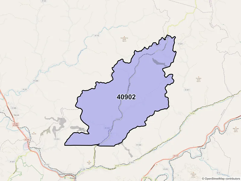 Map of ZIP Code 40902 — Arjay, KY