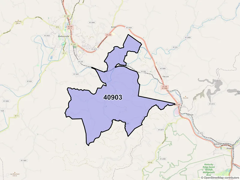 Map of ZIP Code 40903 — Artemus, KY