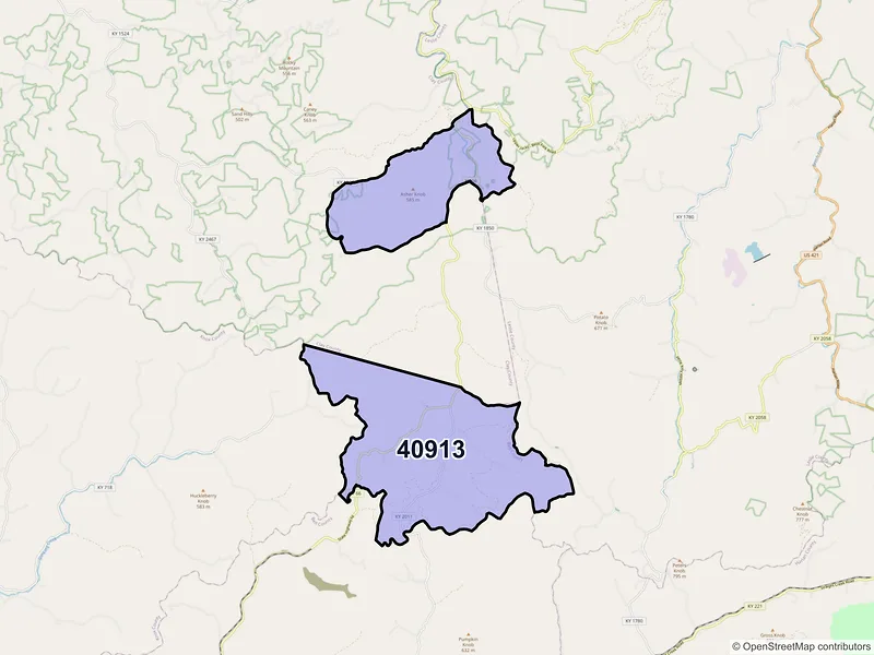 Map of ZIP Code 40913 — Beverly, KY