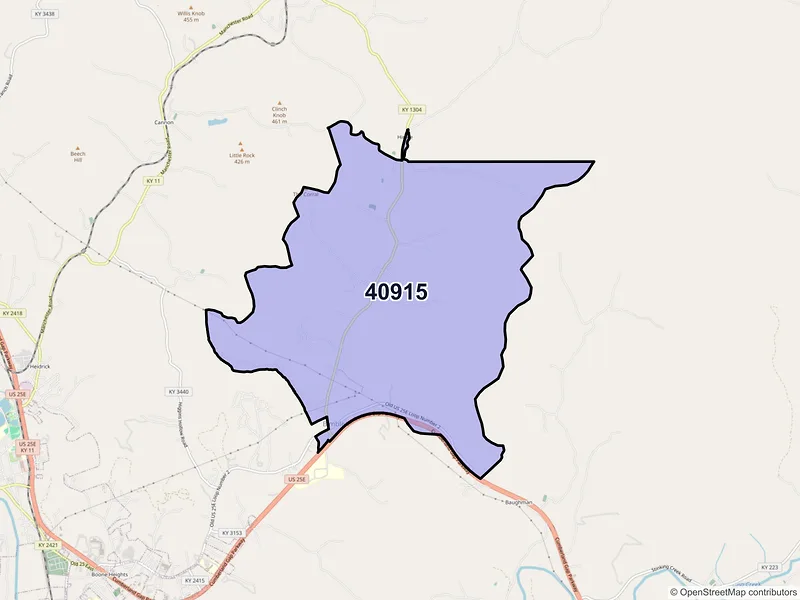 Map of ZIP Code 40915 — Bimble, KY