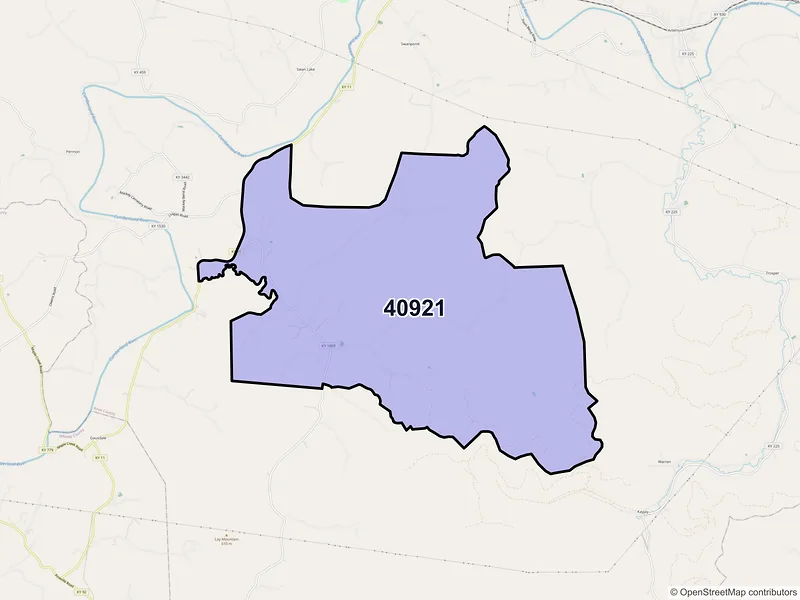 Map of ZIP Code 40921 — Bryants Store, KY
