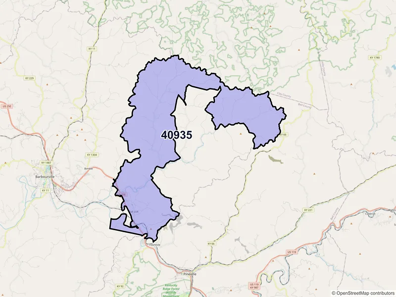Map of ZIP Code 40935 — Flat Lick, KY