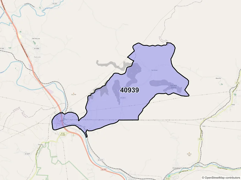 Map of ZIP Code 40939 — Fourmile, KY
