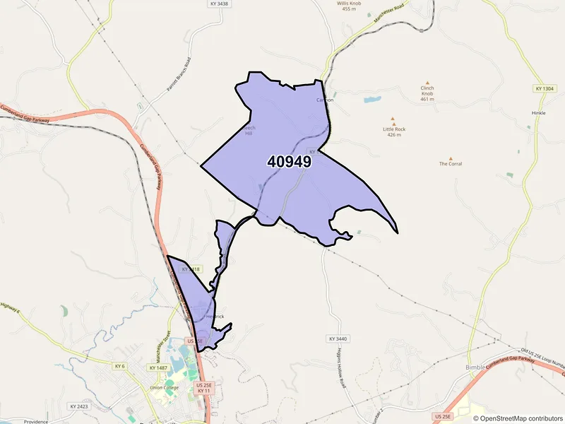 Map of ZIP Code 40949 — Heidrick, KY
