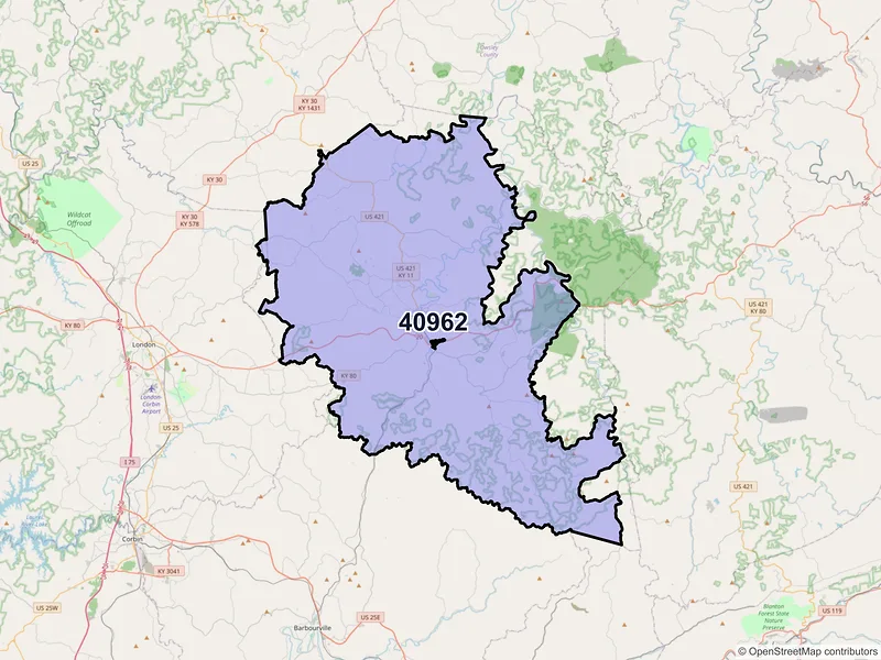 Map of ZIP Code 40962 — Manchester, KY