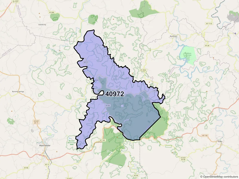 Map of ZIP Code 40972 — Oneida, KY