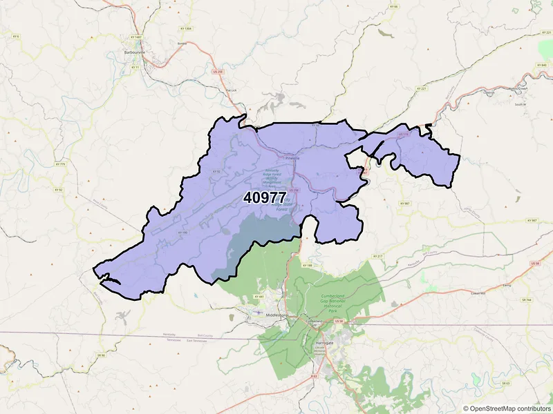 Map of ZIP Code 40977 — Pineville, KY