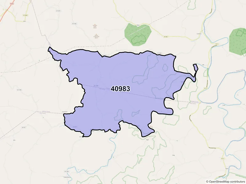 Map of ZIP Code 40983 — Sextons Creek, KY