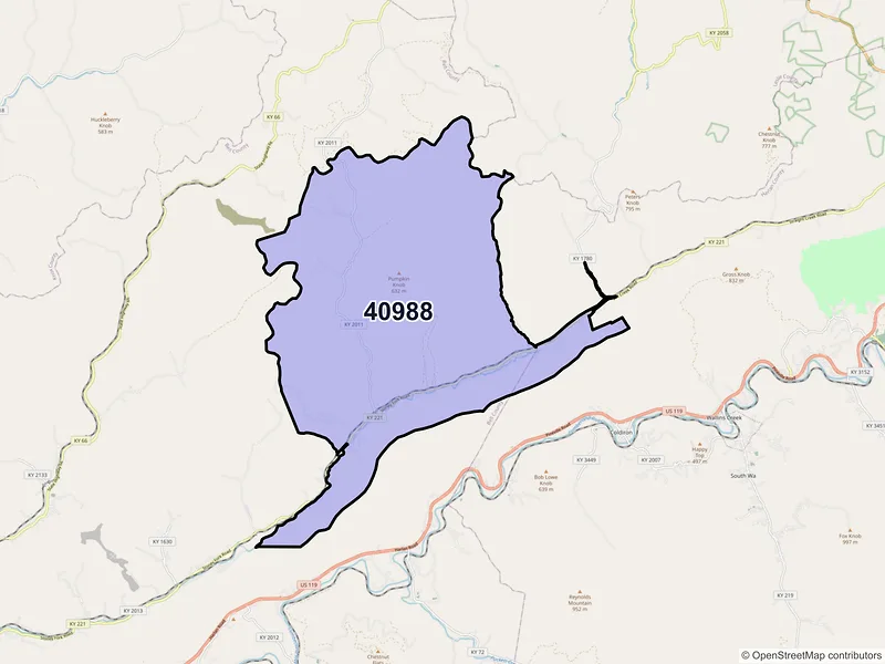 Map of ZIP Code 40988 — Stoney Fork, KY