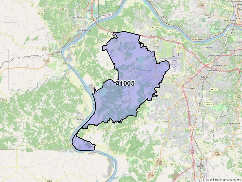 Map of ZIP Code 41005 — Burlington, KY
