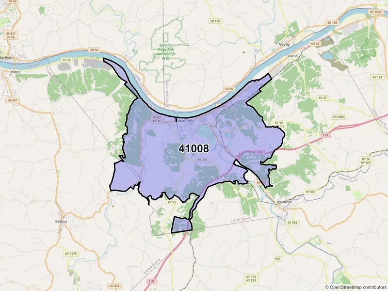 Map of ZIP Code 41008 — Carrollton, KY