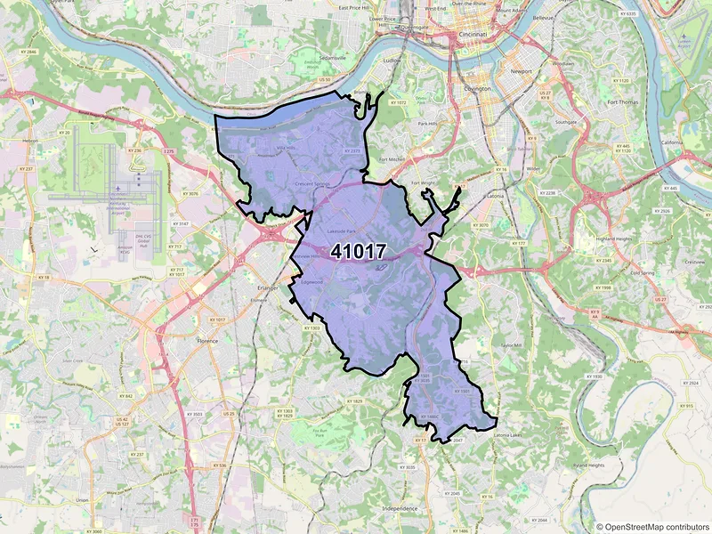 Map of Ft Mitchell, Kentucky and ZIP codes