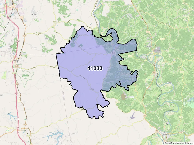 Map of ZIP Code 41033 — De Mossville, KY