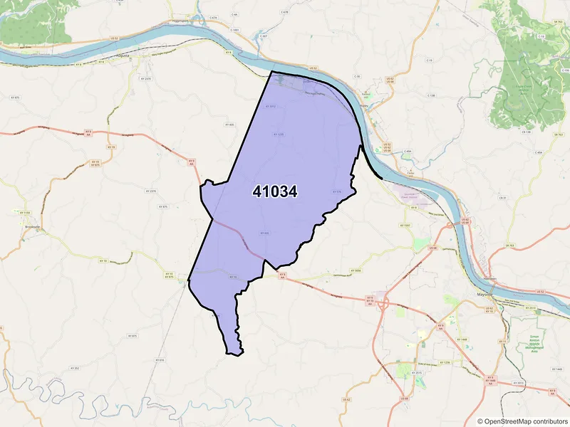 Map of Dover, Kentucky and ZIP codes