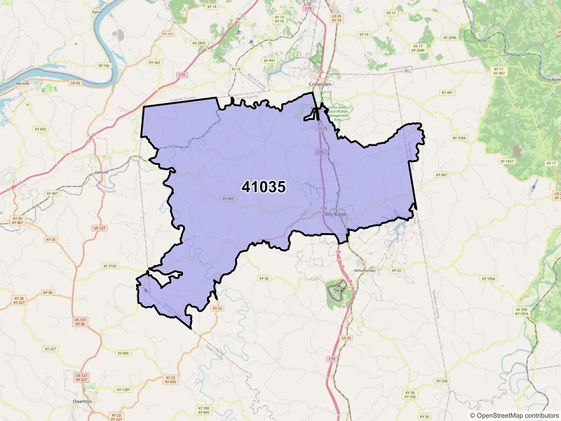 Map of ZIP Code 41035 — Dry Ridge, KY