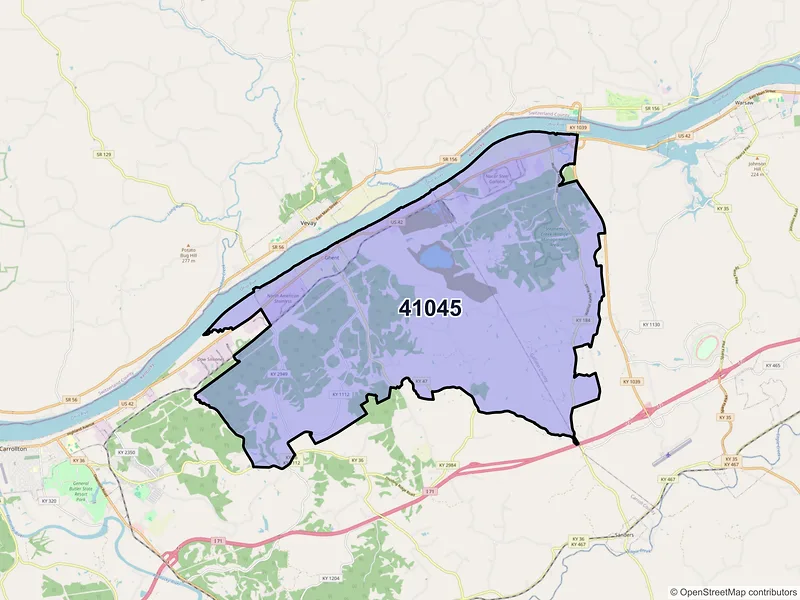 Map of ZIP Code 41045 — Ghent, KY
