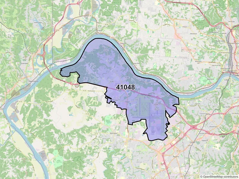 Map of ZIP Code 41048 — Hebron, KY