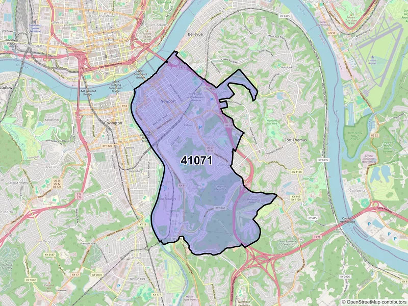 Map of ZIP Code 41071 — Newport, KY