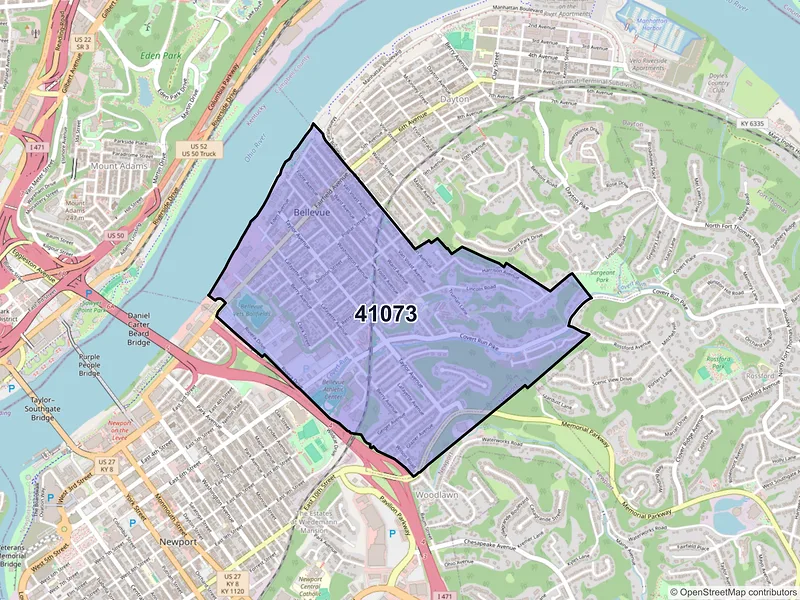 Map of Bellevue, Kentucky and ZIP codes