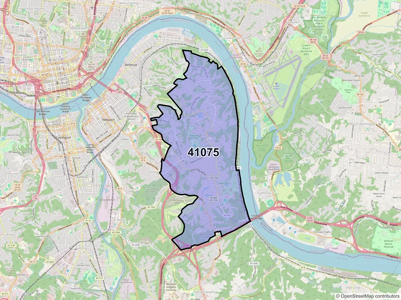 Map of ZIP Code 41075 — Fort Thomas, KY