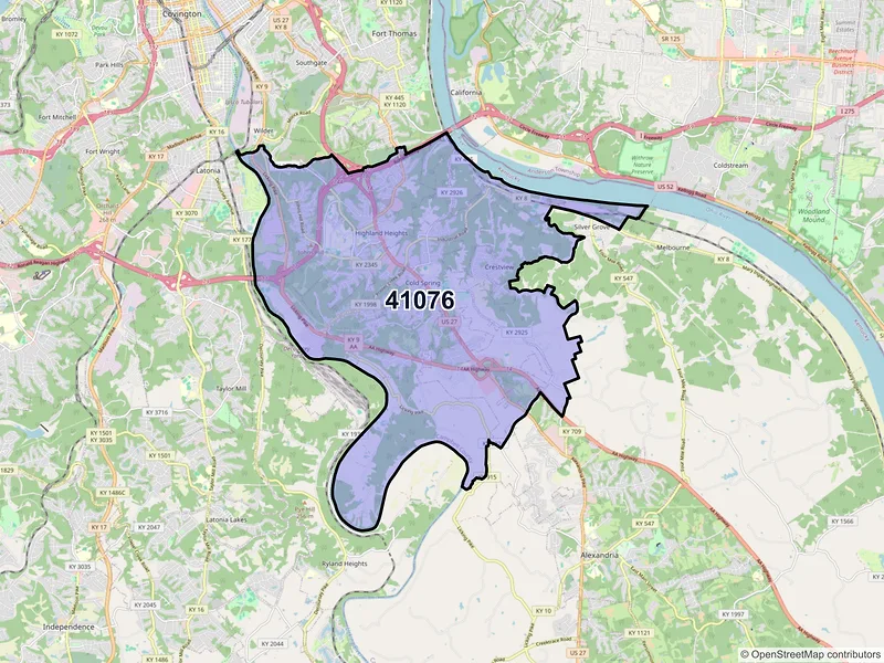 Map of ZIP Code 41076 — Newport, KY