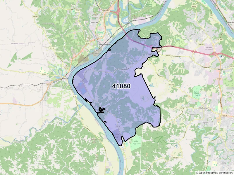 Map of ZIP Code 41080 — Petersburg, KY