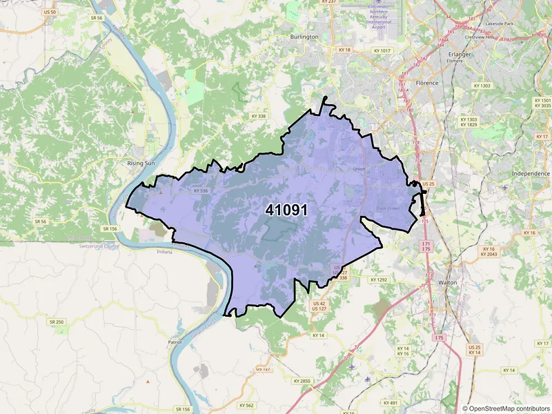 Map of ZIP Code 41091 — Union, KY