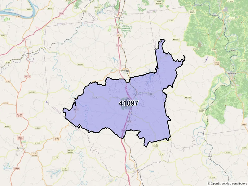 Map of ZIP Code 41097 — Williamstown, KY