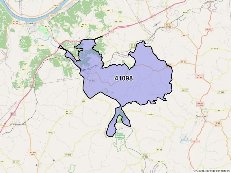 Map of ZIP Code 41098 — Worthville, KY